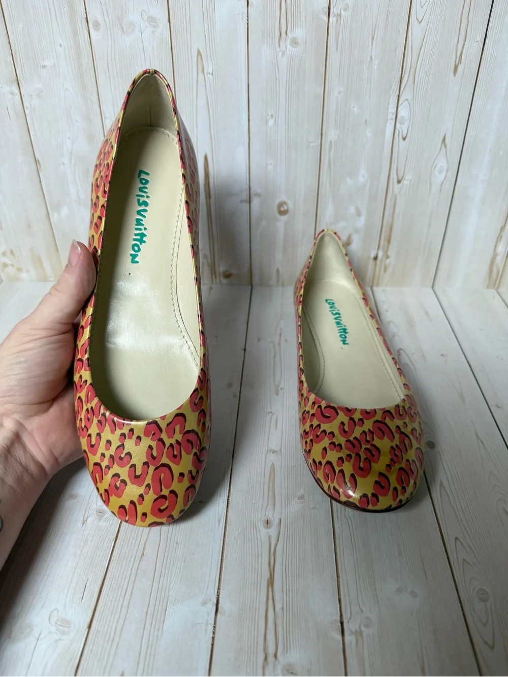 Louis Vuitton Leopard Print Patent Leather Ballet Flat Blanc Corail Sz 39 / 9